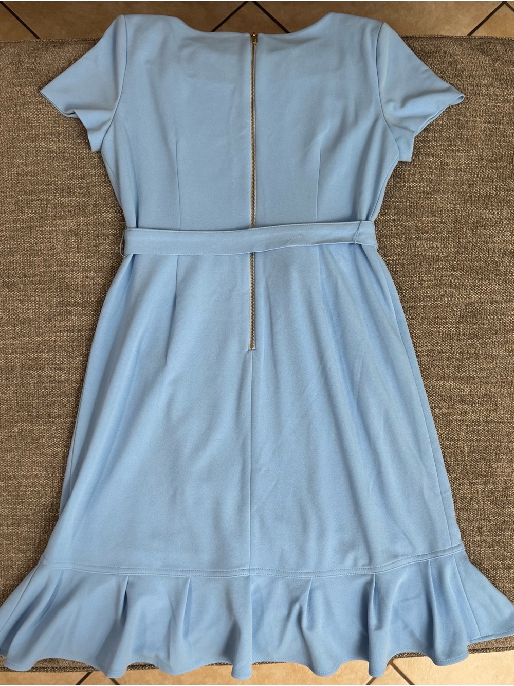 Calvin Klein Light Blue Wrap Midi Dress with Ruffle Hem - Picture 2 of 2